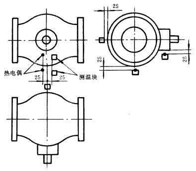 圖 4 對于公稱通徑 DN＞150 mm 的試驗閥，測溫塊和測量火區溫度熱電偶的設置