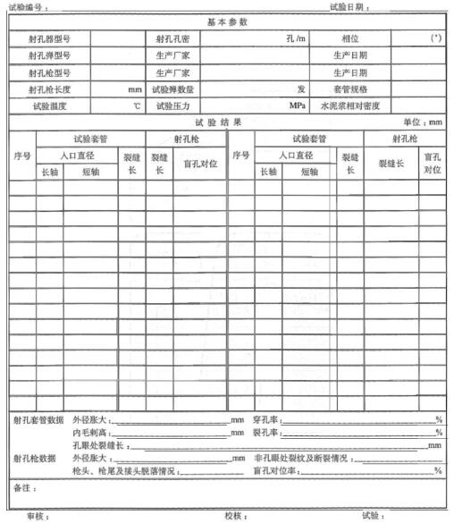 圖 3 模擬井射孔試驗數據表格式
