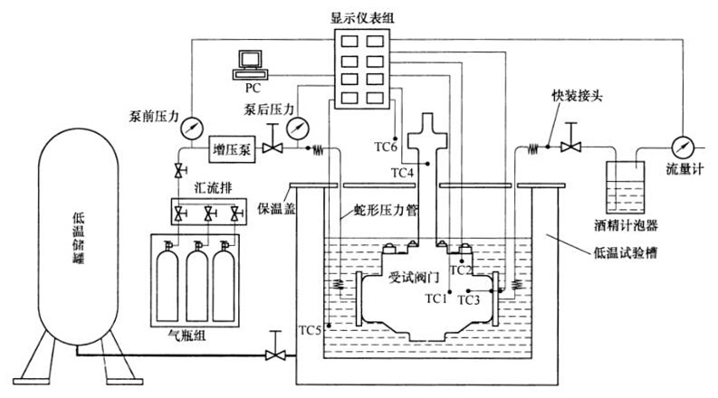 圖 1 閥門低溫試驗裝置典型結構示意圖